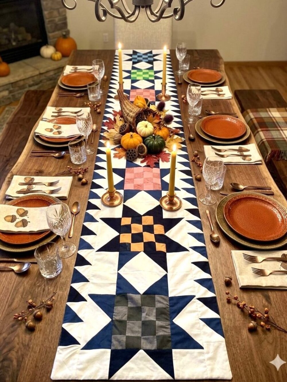 Handmade Quilted Scrappy Upcycled Denim T-Shirt Dinning Table Runner Home Decor